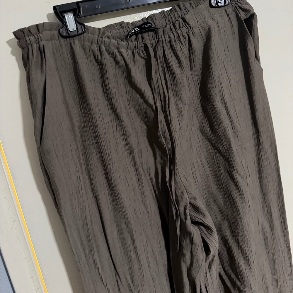 Zara Women's Wide Leg Pants - Dark Olive